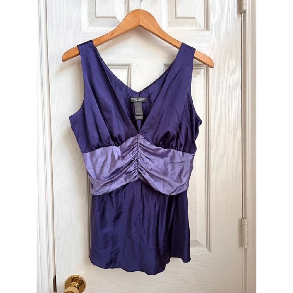 Y2K fairycore Bisou Bisou satin colorblock v-neck